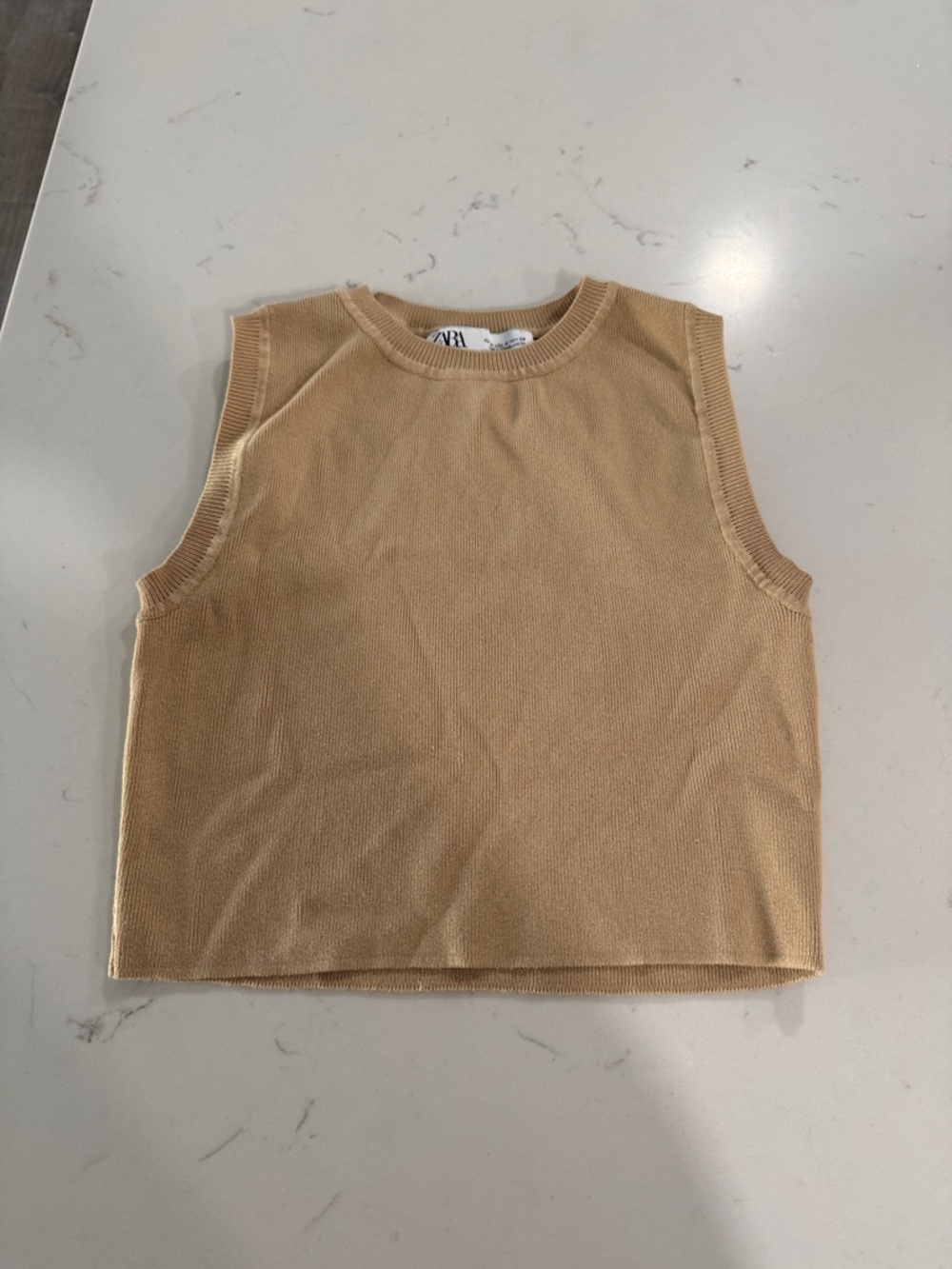 Zara crop Sleeveless Knit Tank Top in Beige